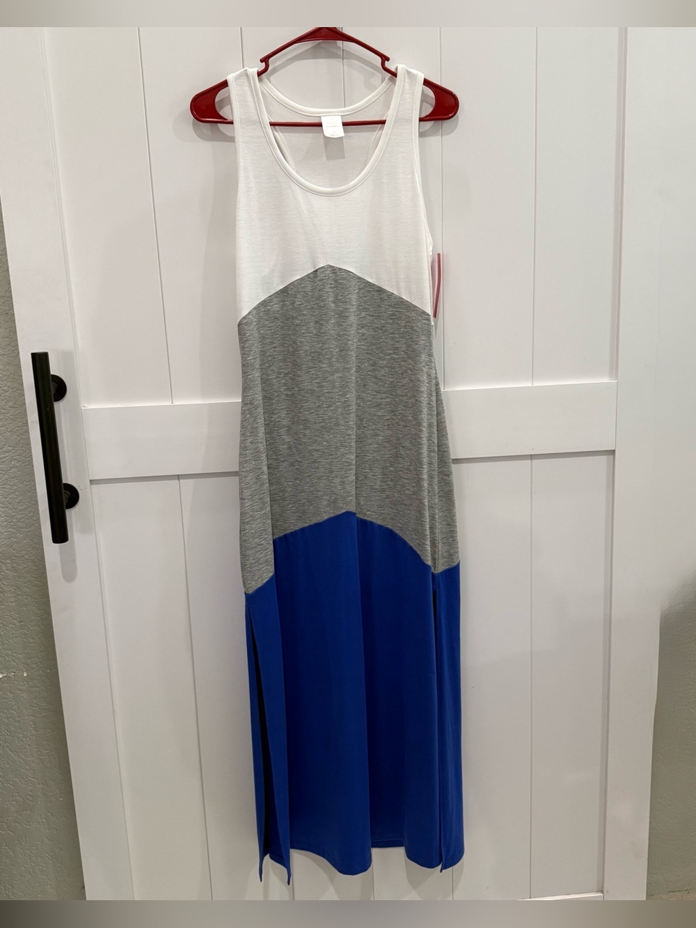 NWT Xhiliration Maxi Dress L Soft Knit Side Slits Colorblock Tank Midi Dress